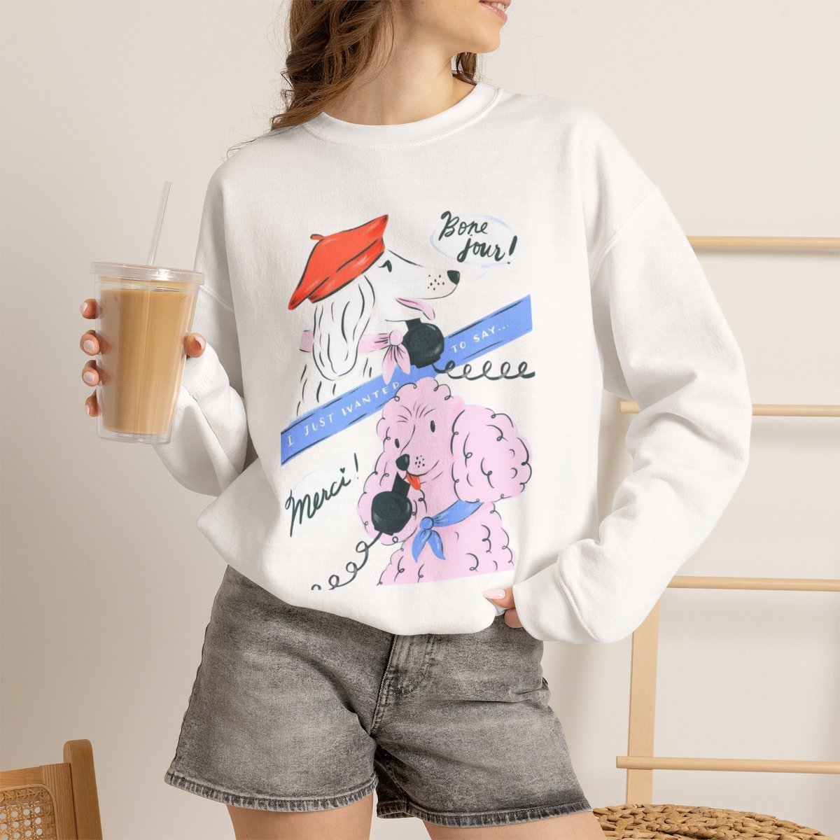 4i3zh3.jpg Unisex Cute French Poodle Graphic Sweatshirt for Dog Lovers White