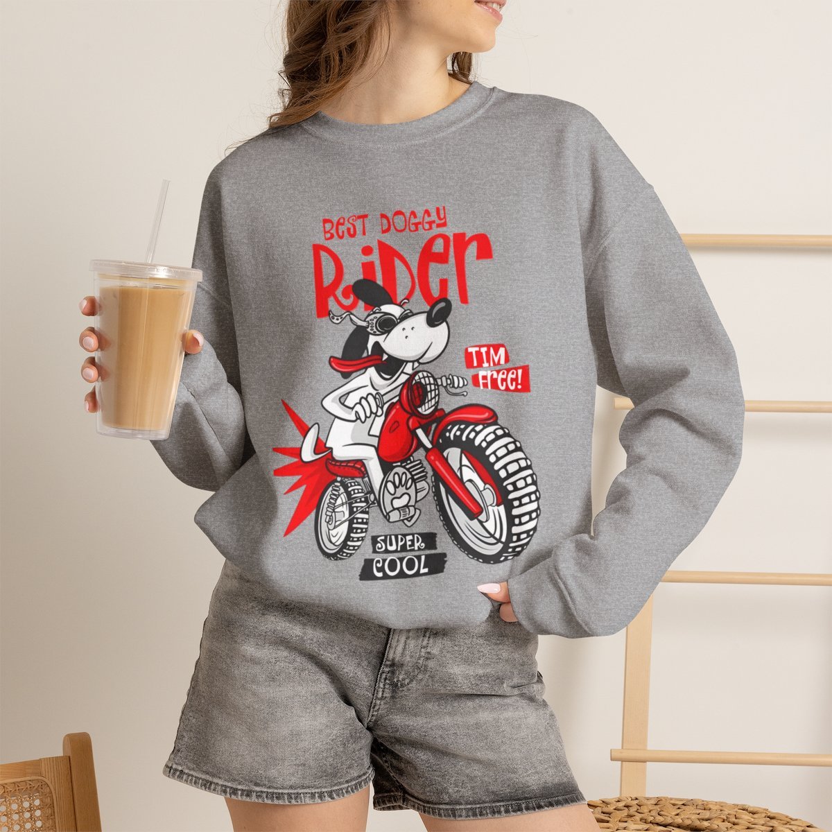 Cool Biker Dog Unisex Sweatshirt | Retro Graphic Dog Lover Gift Sport Grey