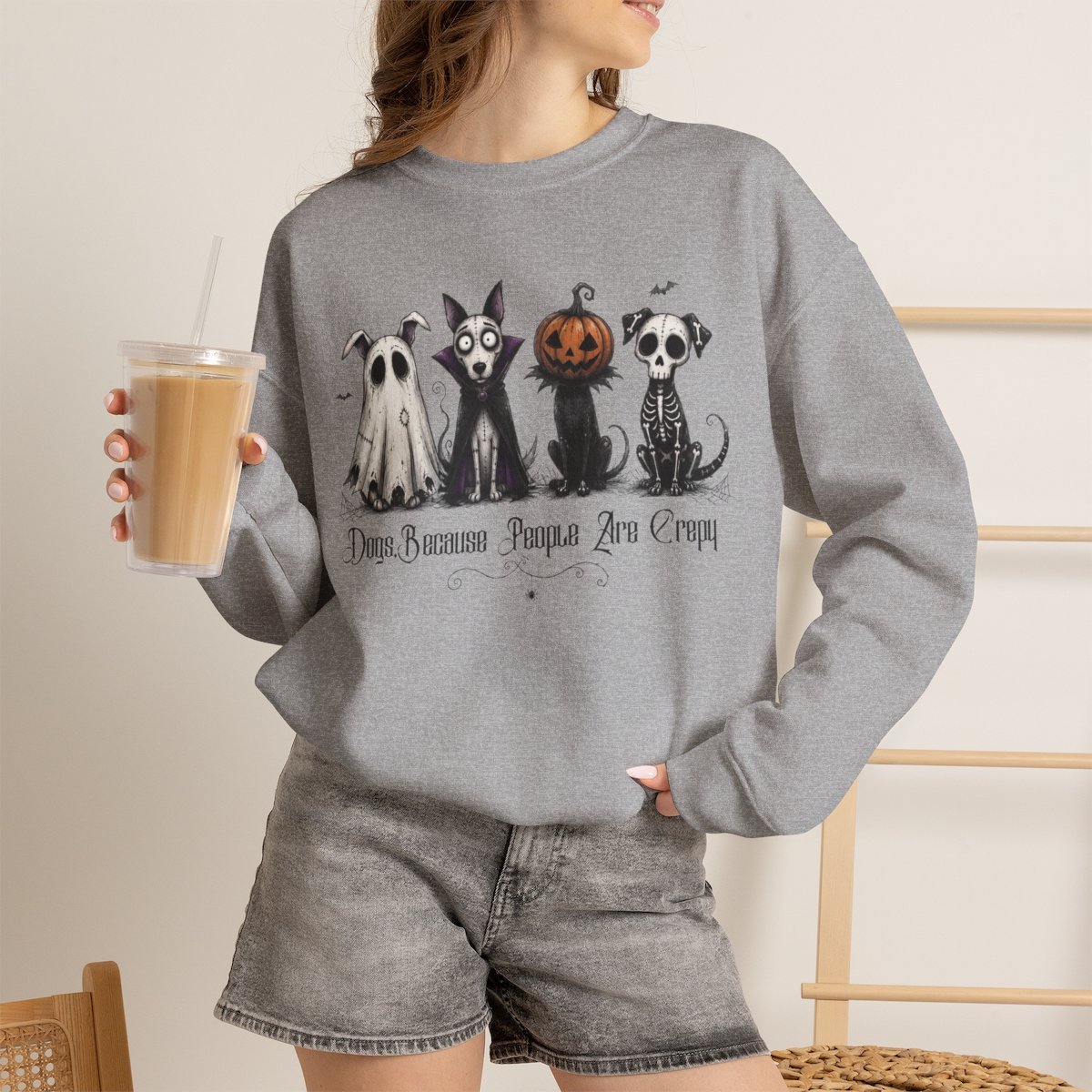 Spooky Dog Lover Halloween Unisex Sweatshirt | Funny Introvert Gothic Pet Apparel Sport Grey