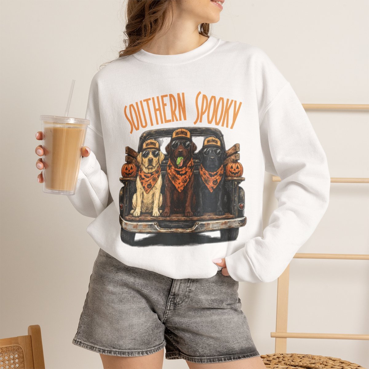 Unisex Southern Spooky Labrador Halloween Sweatshirt for Dog Lovers White
