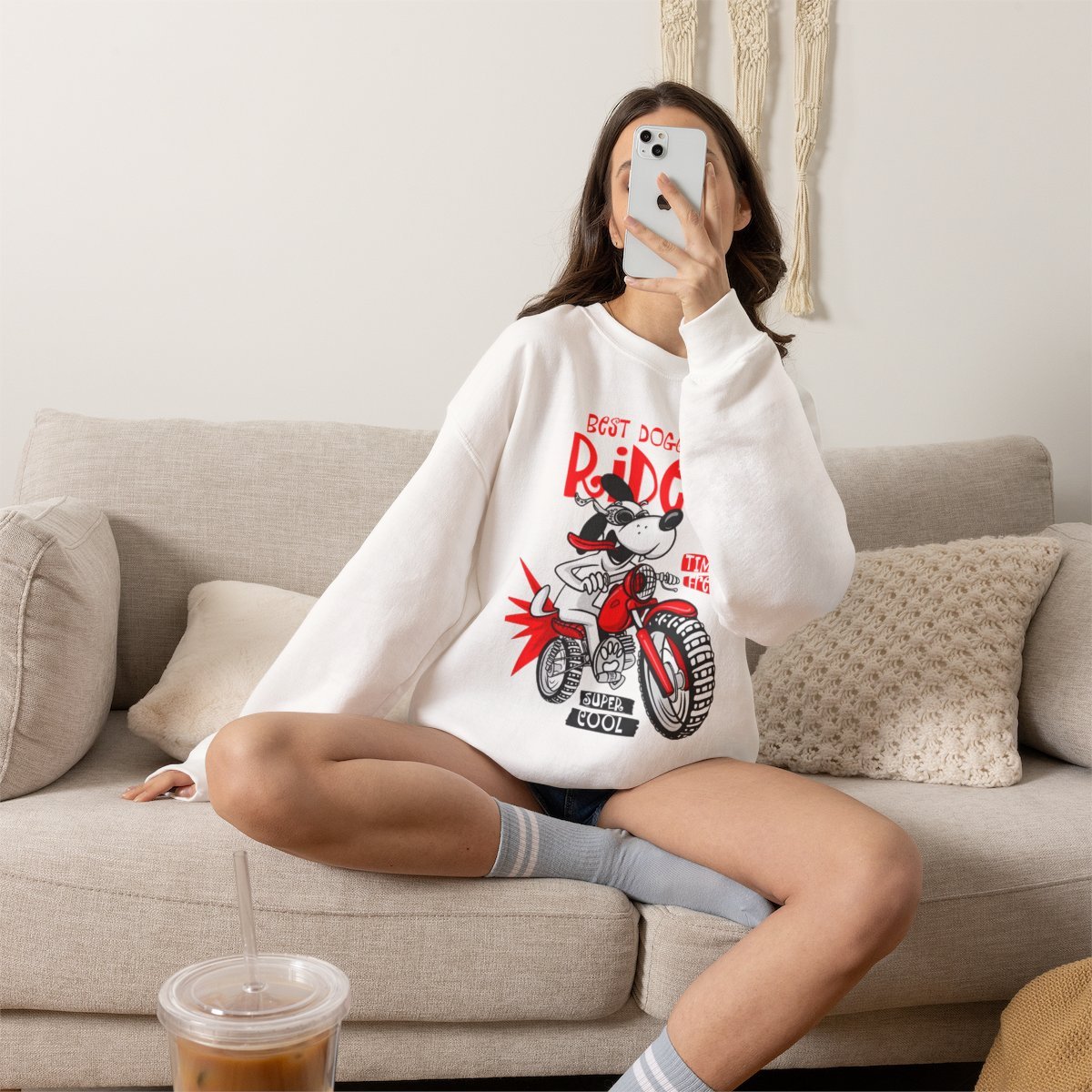 Cool Biker Dog Unisex Sweatshirt | Retro Graphic Dog Lover Gift Detail
