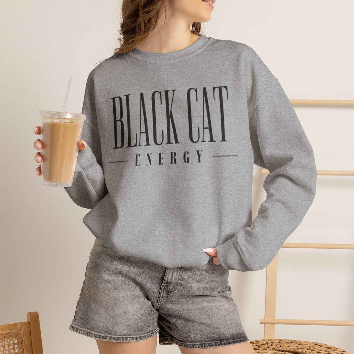 5l7rw2.jpg Retro Black Cat Energy Unisex Sweatshirt | Cozy Cat Mom Gift Ideas Sport Grey