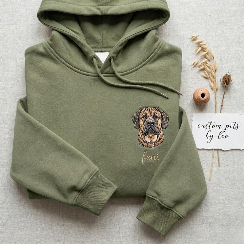 Unisex Custom Pet Portrait Embroidered Hoodie, Personalized Dog or Cat Photo Swearshirt, Pet Lover Gift, Dog Mom Mothers Day Gift, Cat Dad Pullover Black