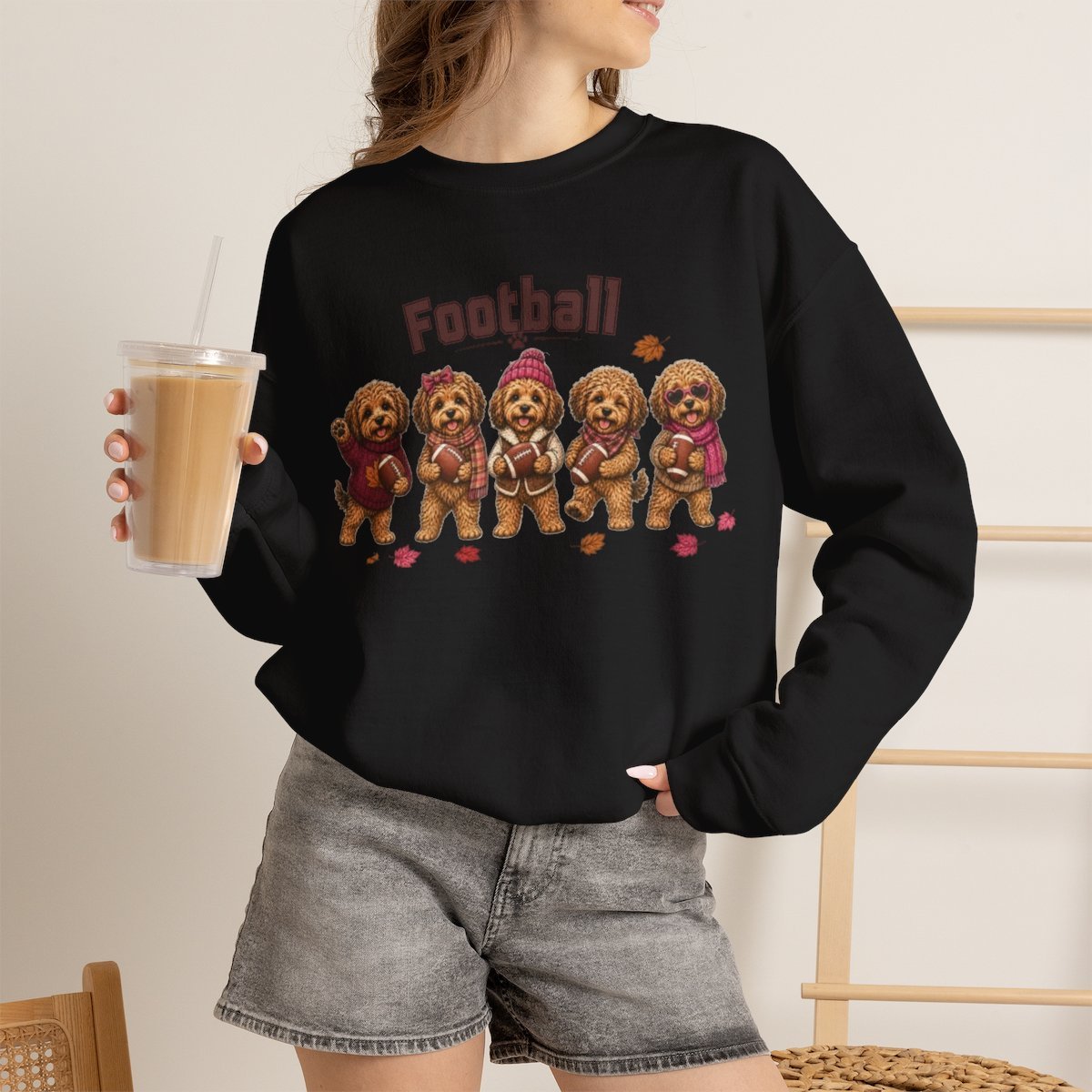 Unisex Cute Dog Football Sweatshirt for Autumn & Fall Pet Lovers Black