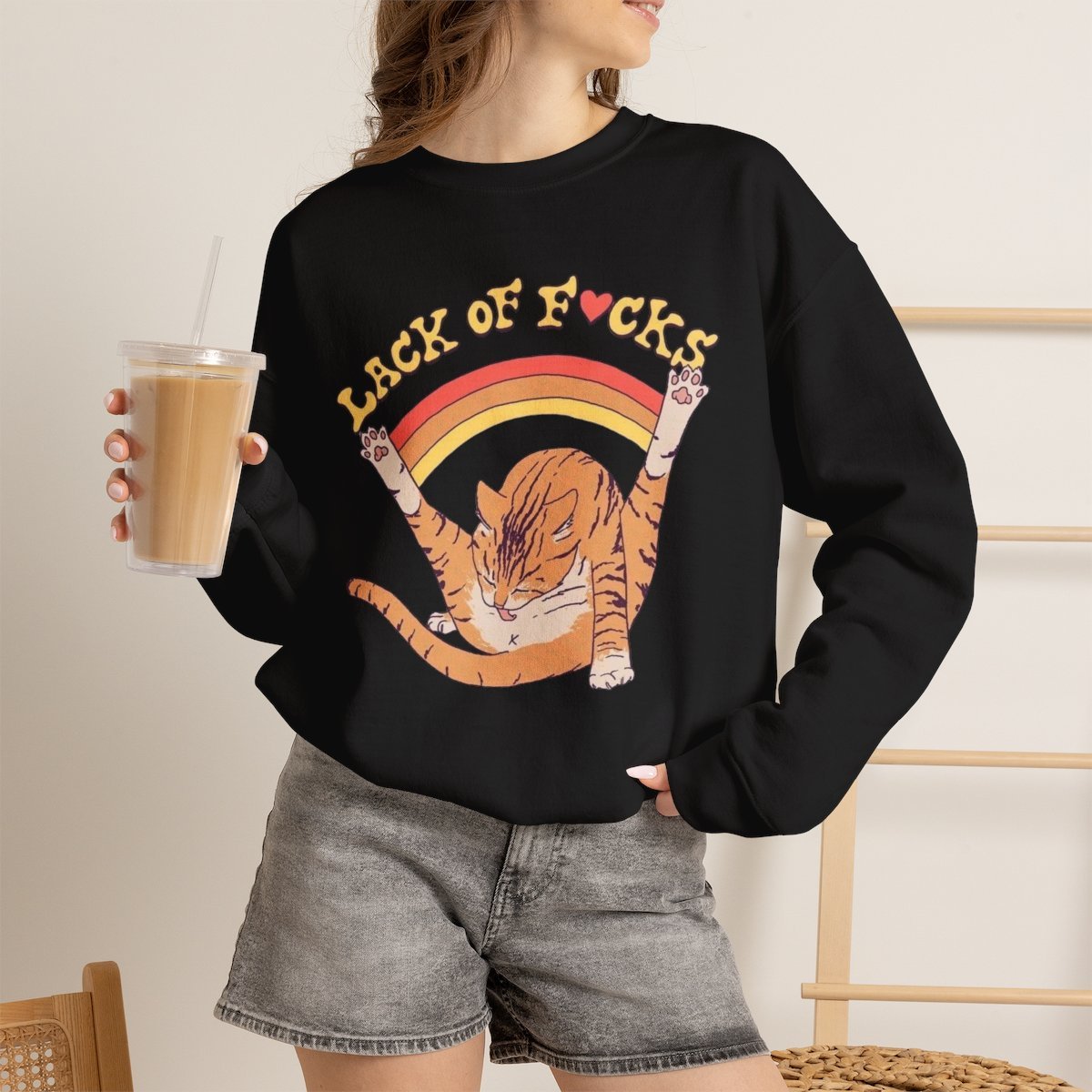 Funny Orange Cat Graphic Unisex Sweatshirt Cute Pet Lover Gift Black