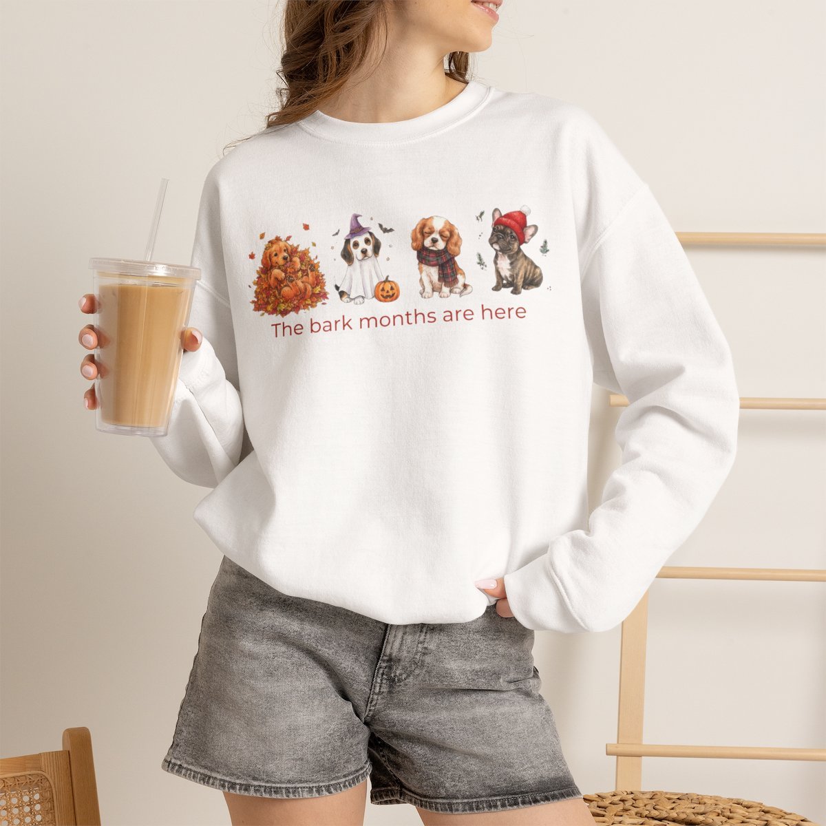 6uhvme.jpg Cute Dog Lover Sweatshirt - Cozy Fall and Winter Bark Months Crewneck White