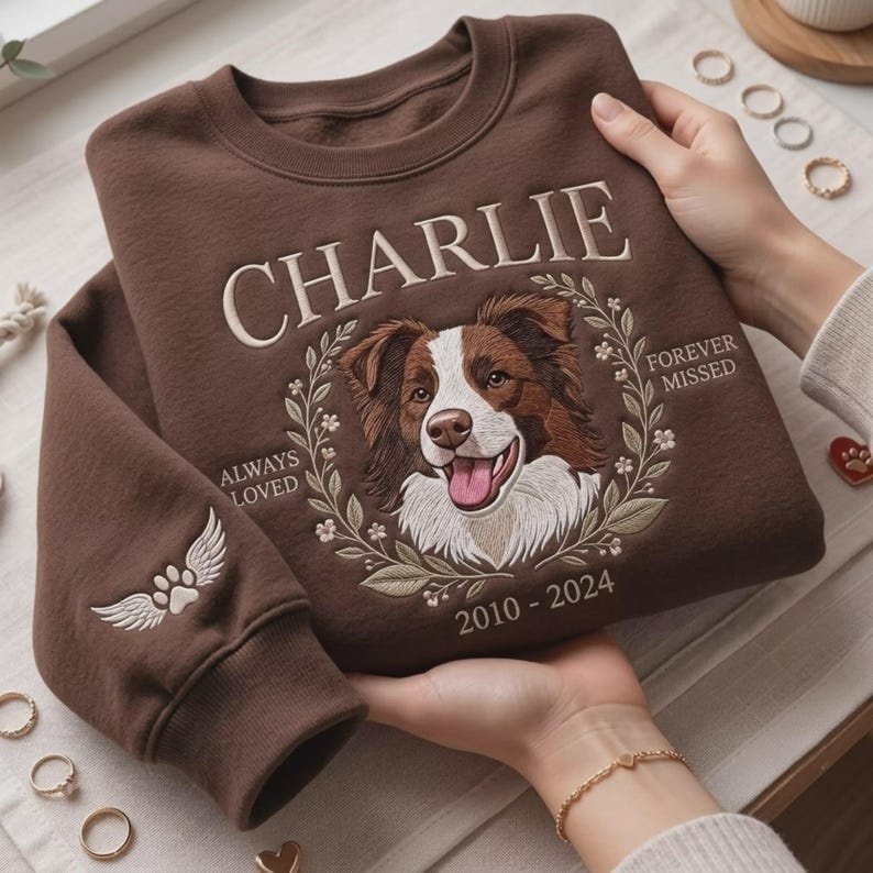 Unisex Custom Pet Memorial Embroidered Sweatshirt, Forever My Pet Shirt, Pet Remembrance Pullover Crewneck, Animal Gift, Animal Lover Sweatshirt White