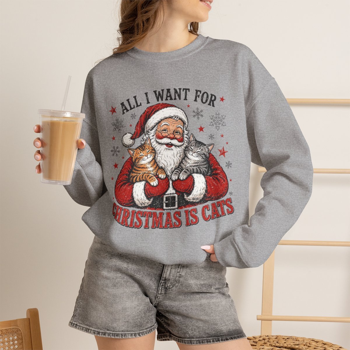 All I Want For Christmas Is Cats Unisex Sweatshirt | Cute Cat Lover Holiday Gift Sport Grey