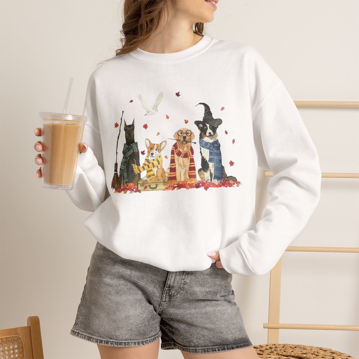 8i35mp.jpg Unisex Wizard Dog Sweatshirt - Cozy Magic School Pup Crewneck for Dog Lovers White