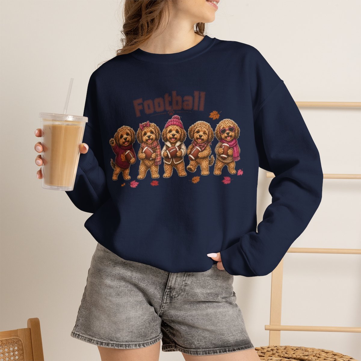 Unisex Cute Dog Football Sweatshirt for Autumn & Fall Pet Lovers Navy