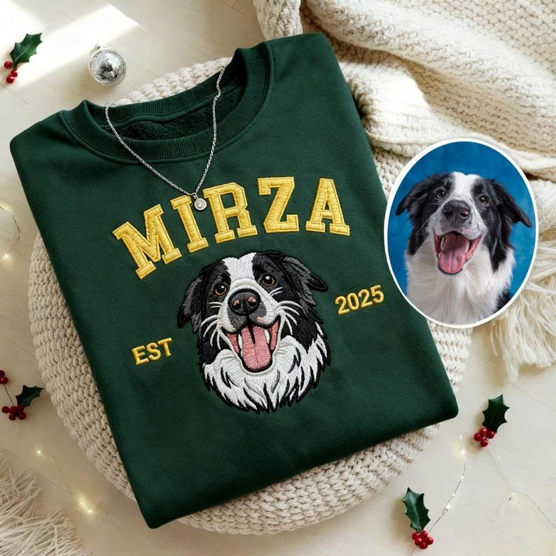 Unisex Pet Embroidered Sweatshirt, Embroidered Dog Hoodie, Custom Dog Face Embroidered Sweatshirt From Photo, Pet Lovers Gift, Gift For Mom Sport Grey