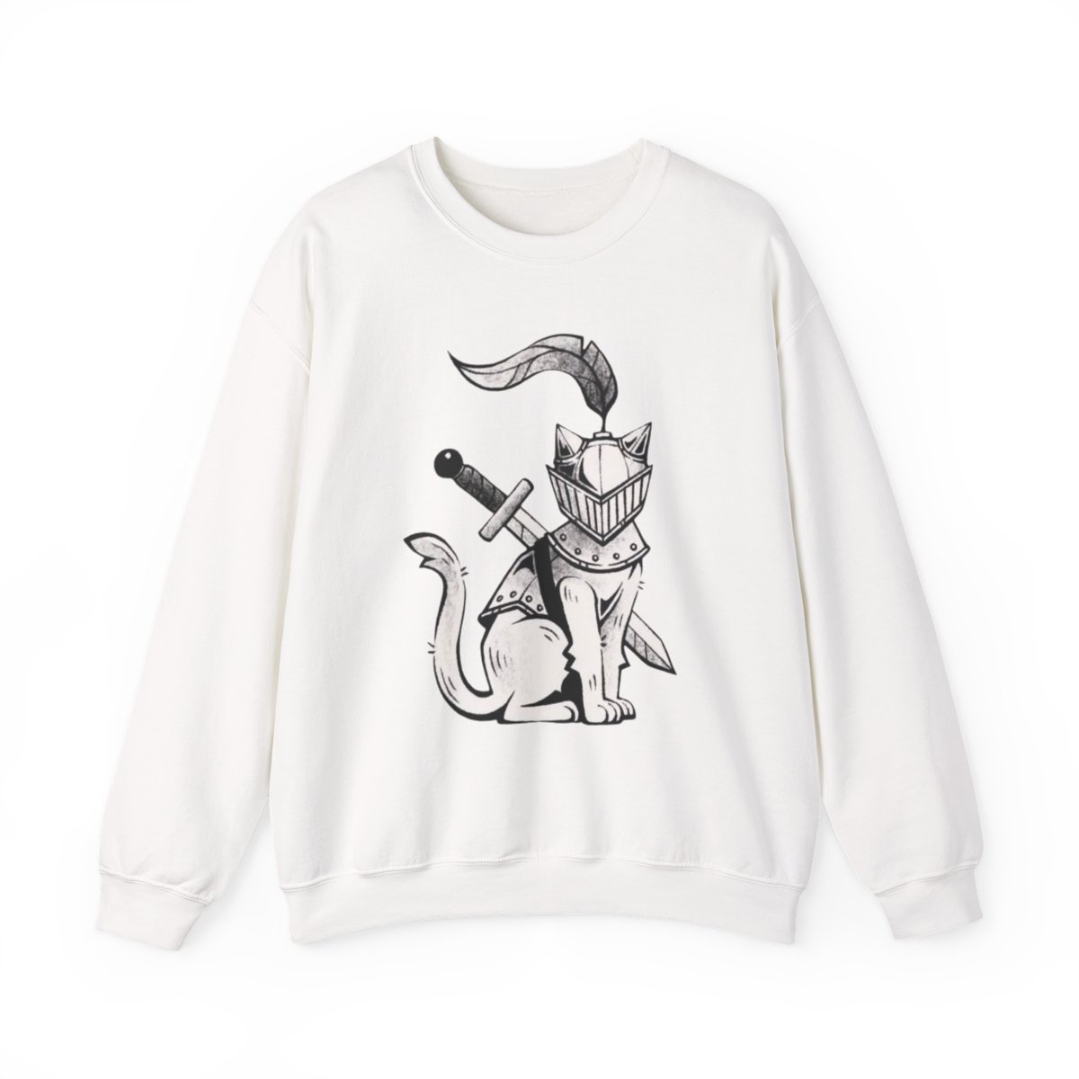 Unisex Medieval Knight Cat Sweatshirt - Cute Pet Lover Gift & Aesthetic Crewneck Detail