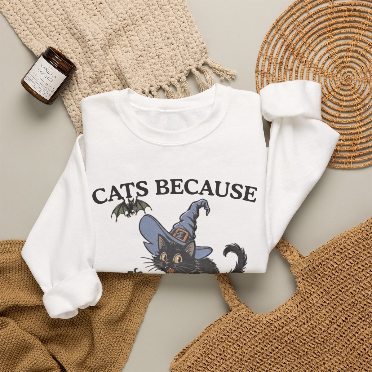 Unisex Cute Black Cat Witch Halloween Sweatshirt For Cat Lovers Detail