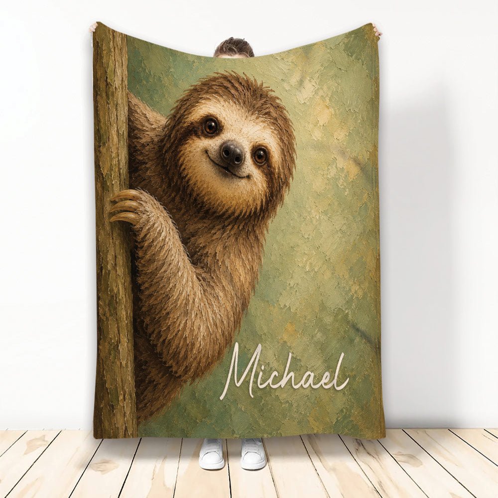 Custom Sloth Throw Blanket, Woodland Sloth Design