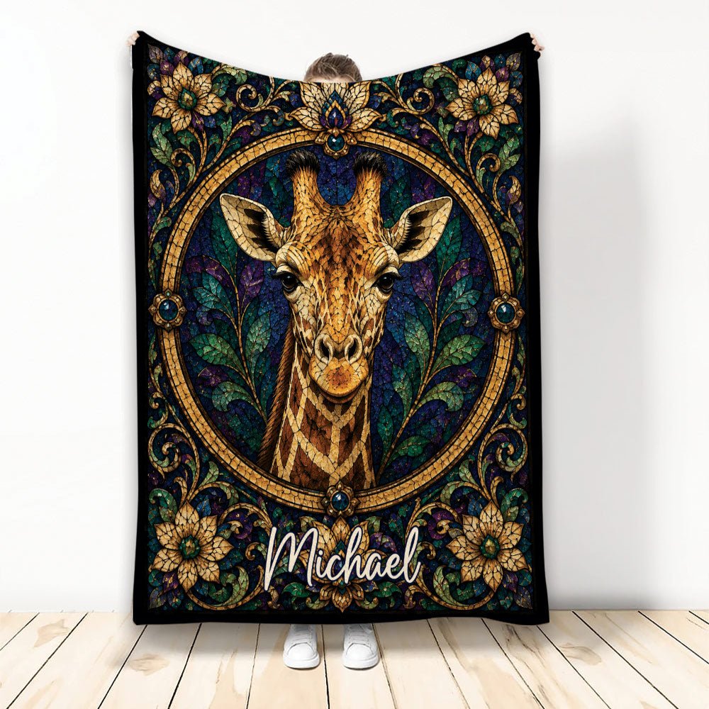 Custom Giraffe Throw Blanket, Stained Glass Wildlife Design