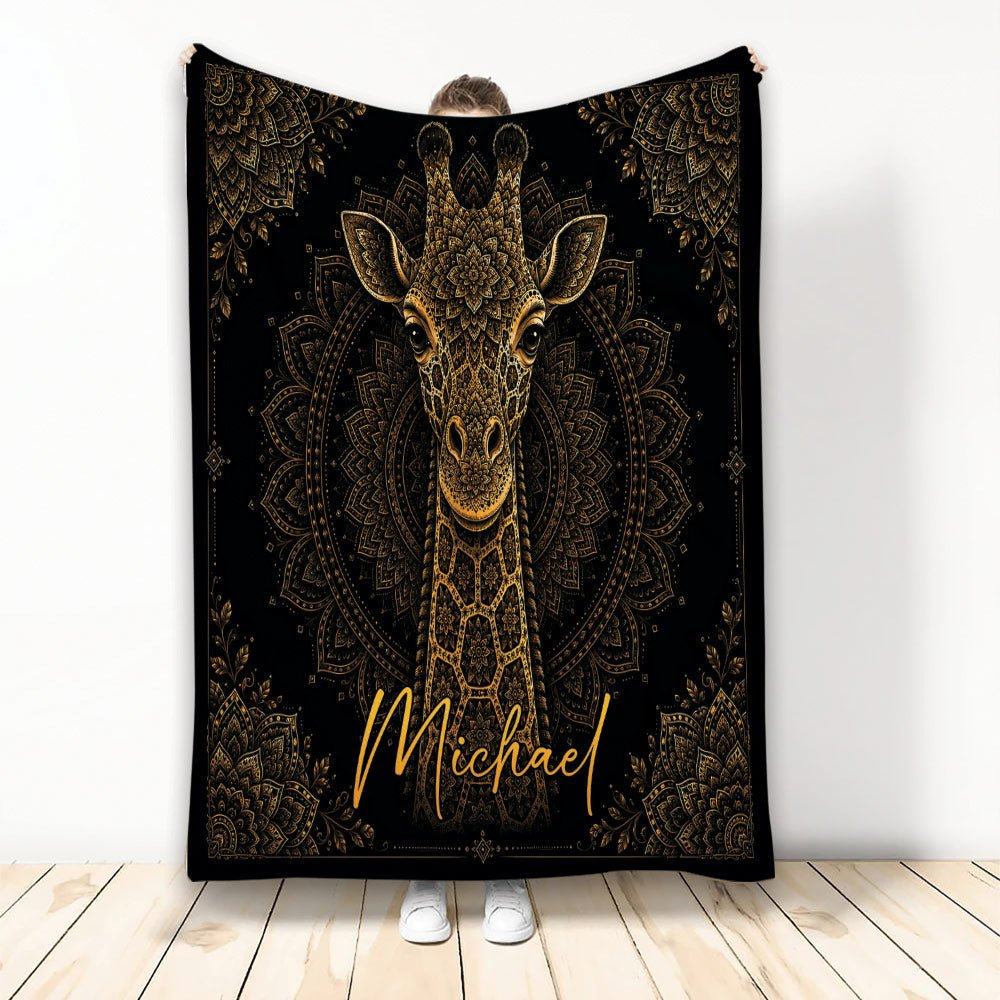 Custom Giraffe Throw Blanket, Black & Gold Wildlife Design