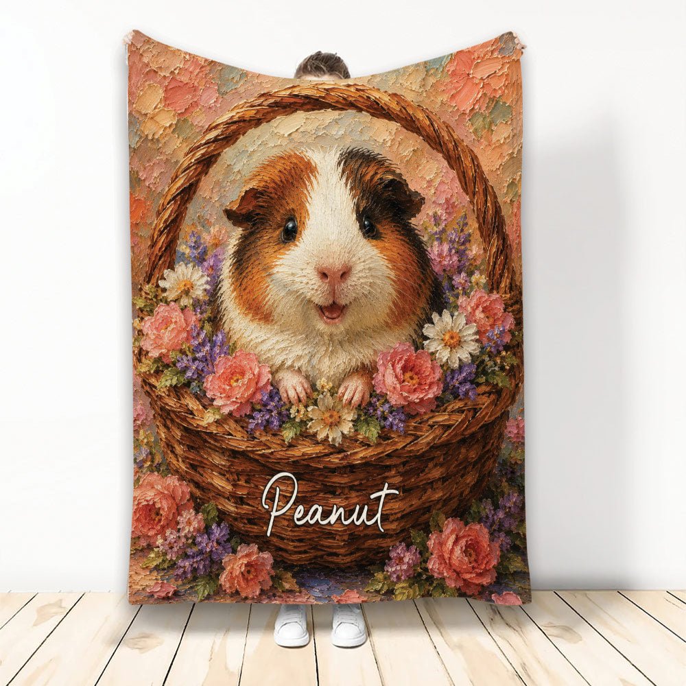 Custom Guinea Pig Throw Blanket, Floral Cavy Design