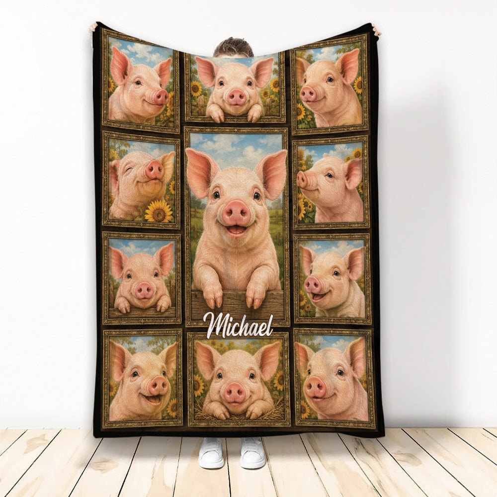Custom Pig Throw Blanket, Rustic Farm Animal Design