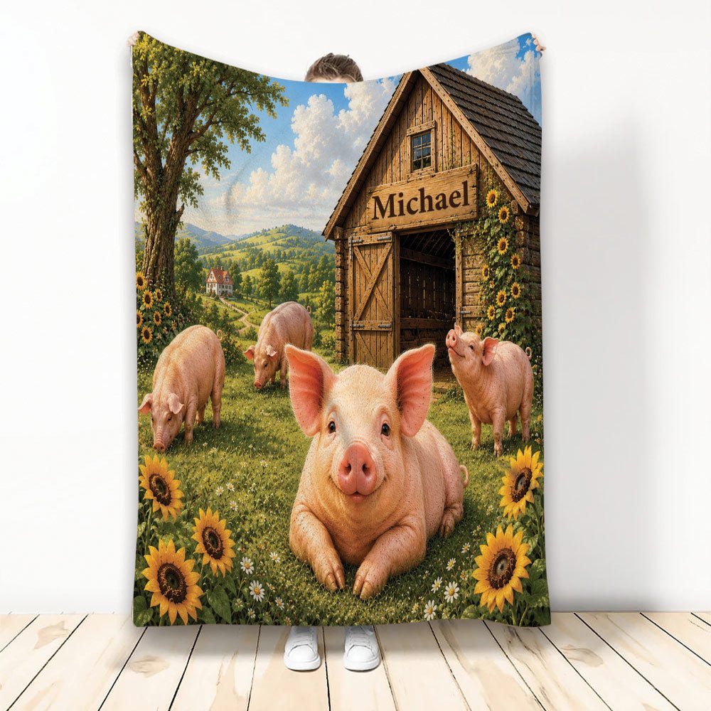 Custom Pig Throw Blanket, Rustic Farmhouse Pig Design