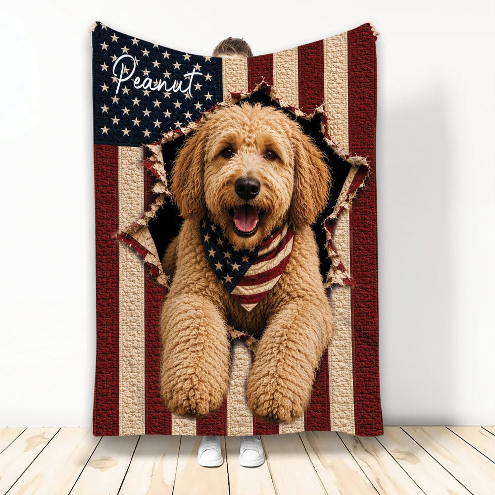 Custom Labradoodle Throw Blanket, Patriotic Dog Design