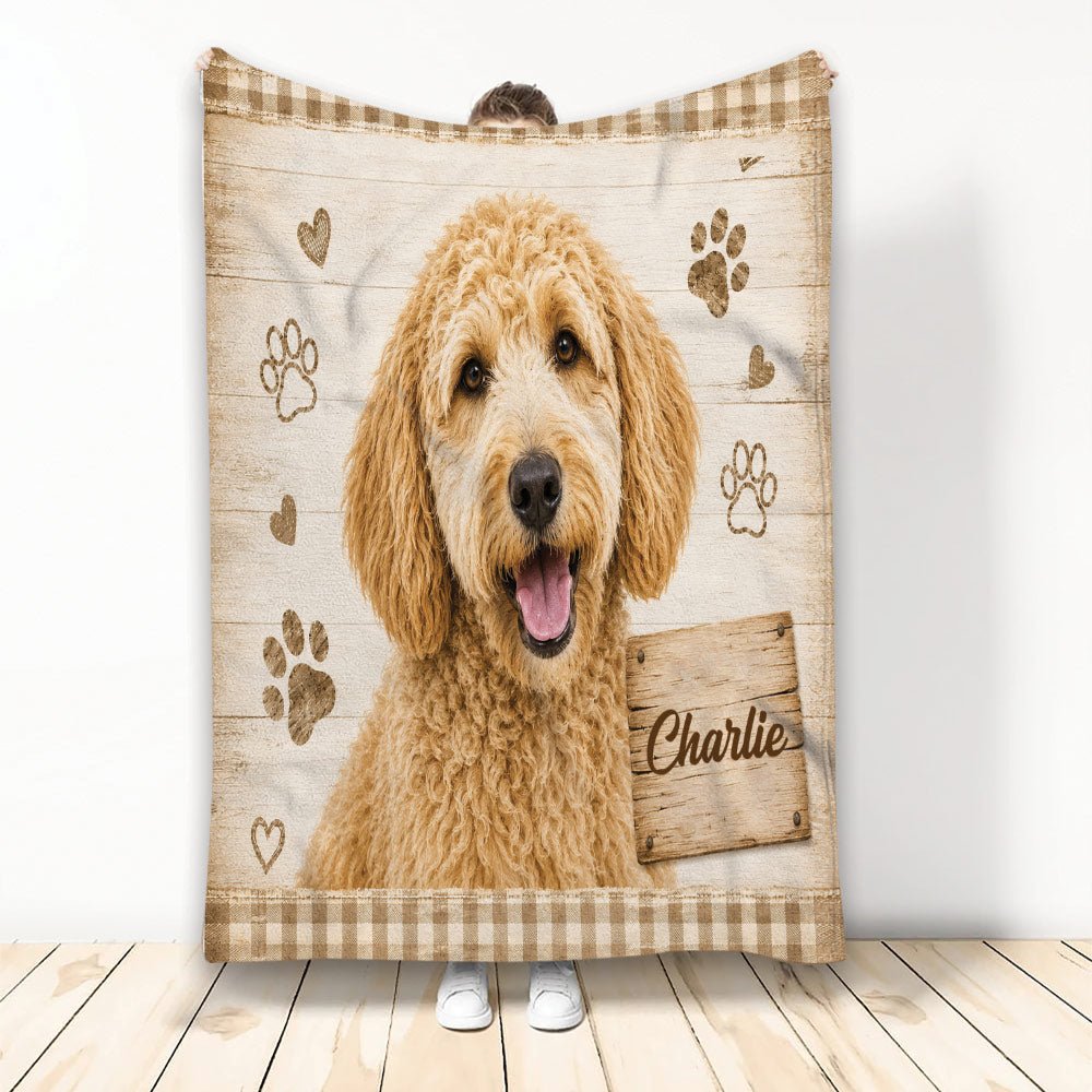Custom Labradoodle Throw Blanket, Rustic Dog Lover Design