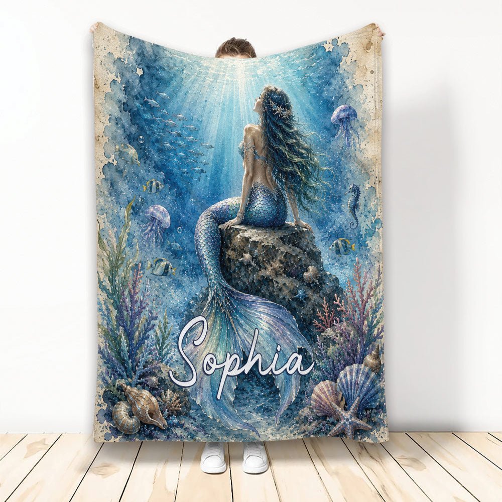 Custom Mermaid Throw Blanket, Underwater Fantasy Design