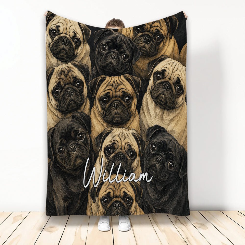 Custom Pug Throw Blanket, Dog Lover Design