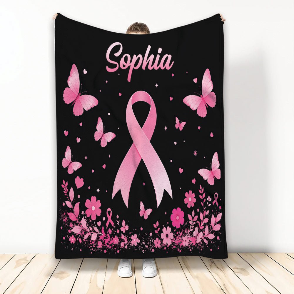 Custom Breast Cancer Throw Blanket, Pink Ribbon Design