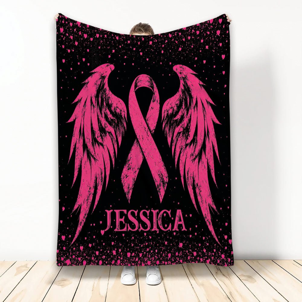 Custom Breast Cancer Throw Blanket, Pink Ribbon Design