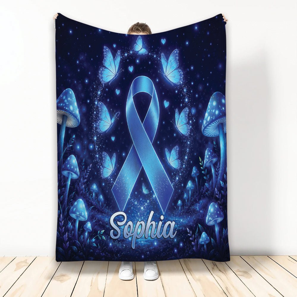 Custom Diabetes Awareness Throw Blanket, Blue Ribbon Design