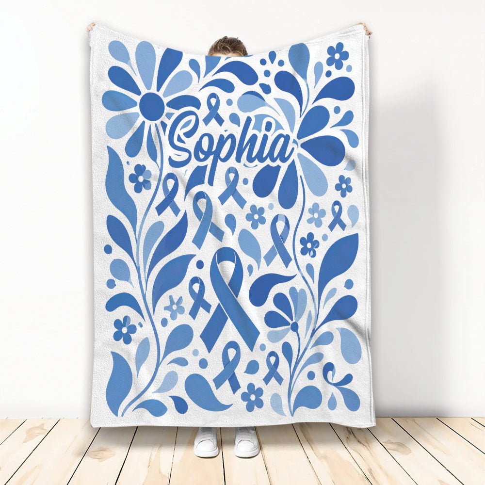 Custom Diabetes Awareness Throw Blanket, Blue Ribbon Design