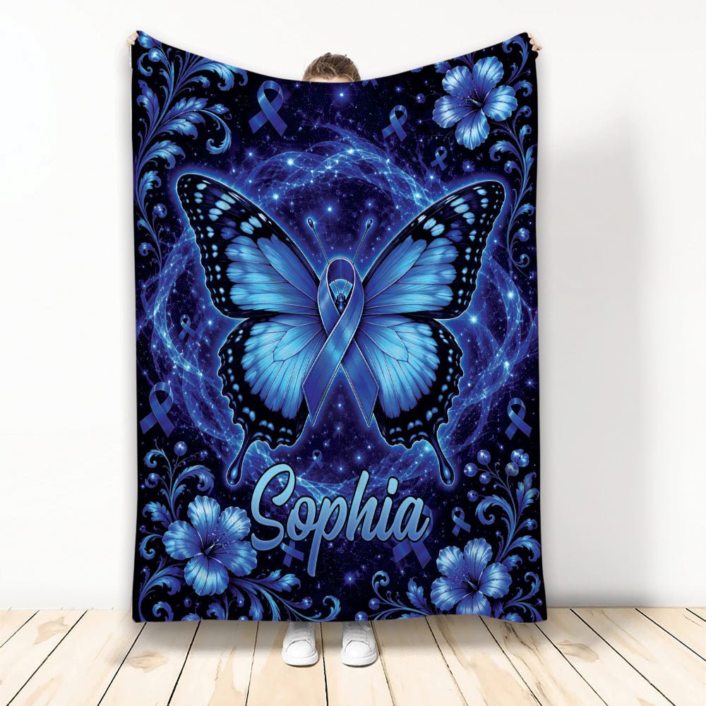 Custom Diabetes Awareness Throw Blanket, Blue Butterfly Design