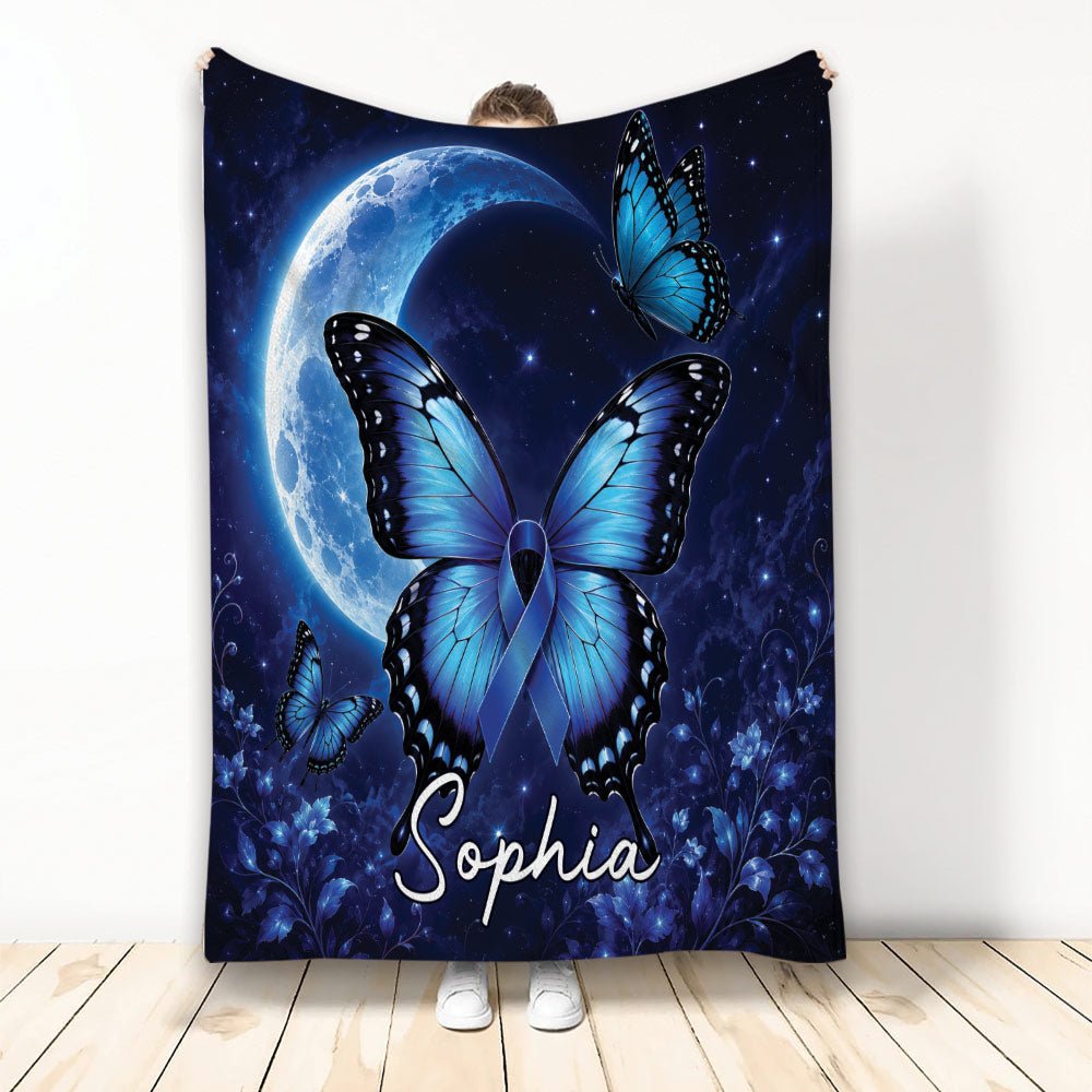 Custom Diabetes Awareness Throw Blanket, Blue Butterfly Design