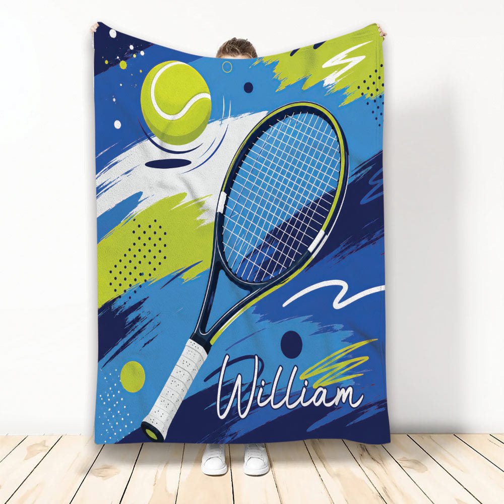 Custom Tennis Throw Blanket, Colorful Racket Design