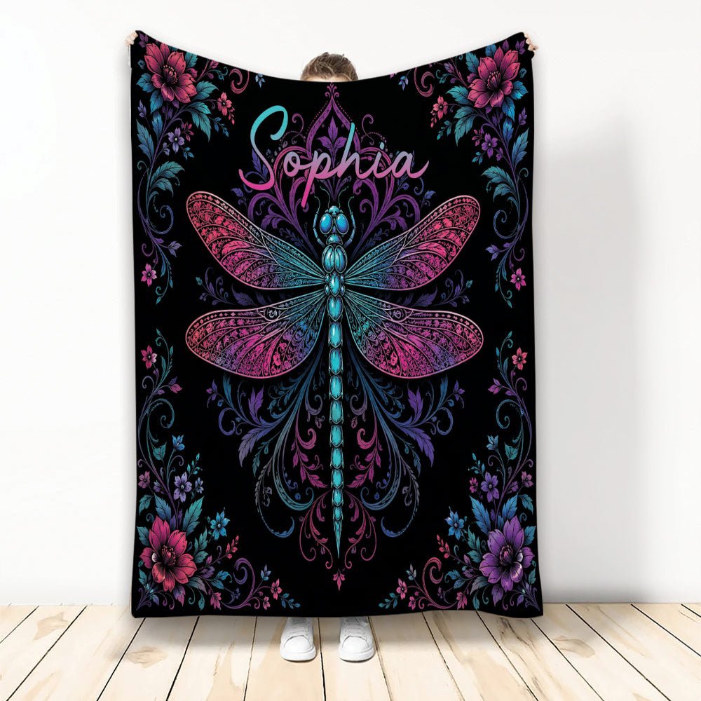 Custom Dragonfly Throw Blanket, Botanical Insect Design