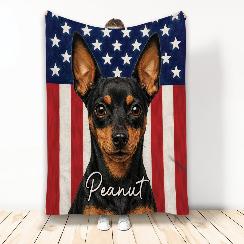 Custom Miniature Pinscher Throw Blanket, Patriotic Dog Design