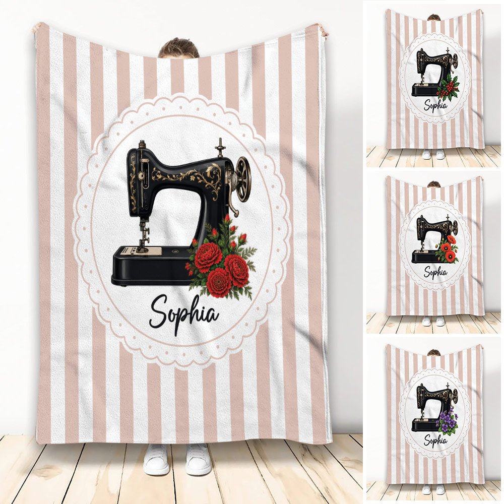 Custom Sewing Throw Blanket, Floral Sewing Machine Design