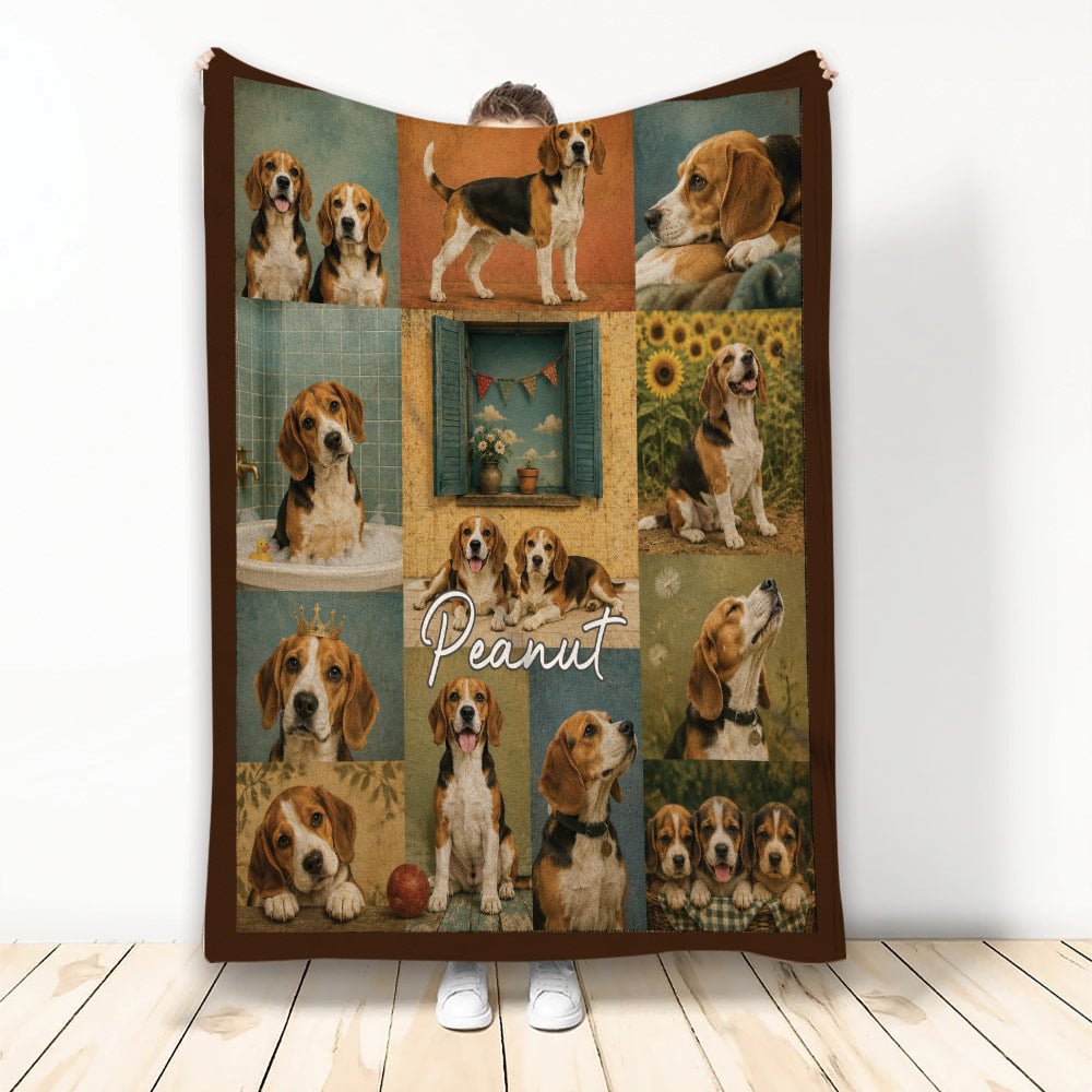 Custom Beagle Throw Blanket, Vintage Dog Lover Design