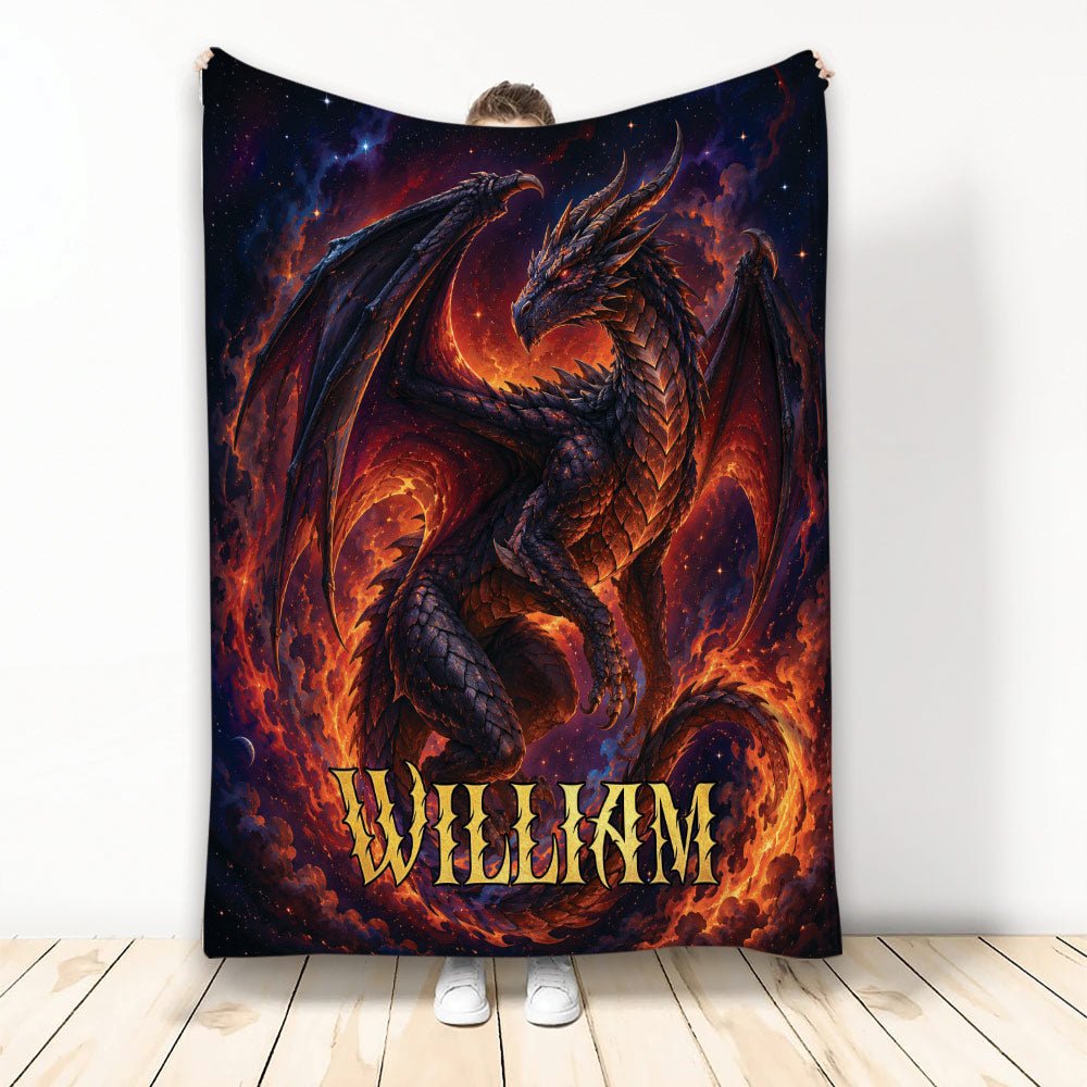 Custom Dragon Throw Blanket, Fiery Fantasy Design