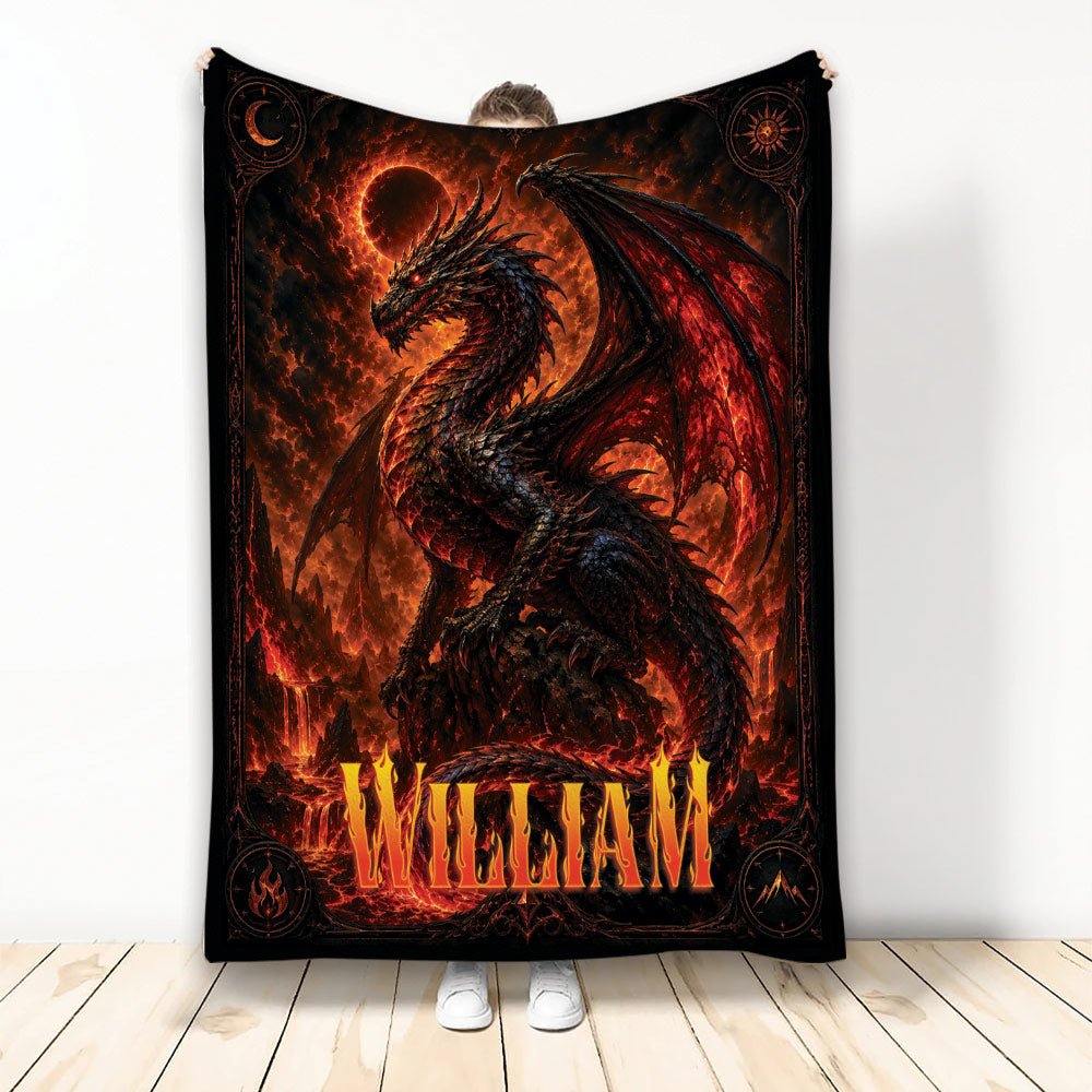 Custom Dragon Throw Blanket, Fiery Fantasy Design