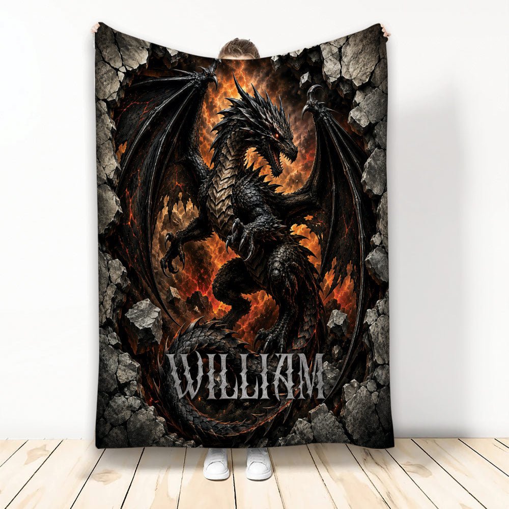 Custom Dragon Throw Blanket, Fiery Fantasy Design