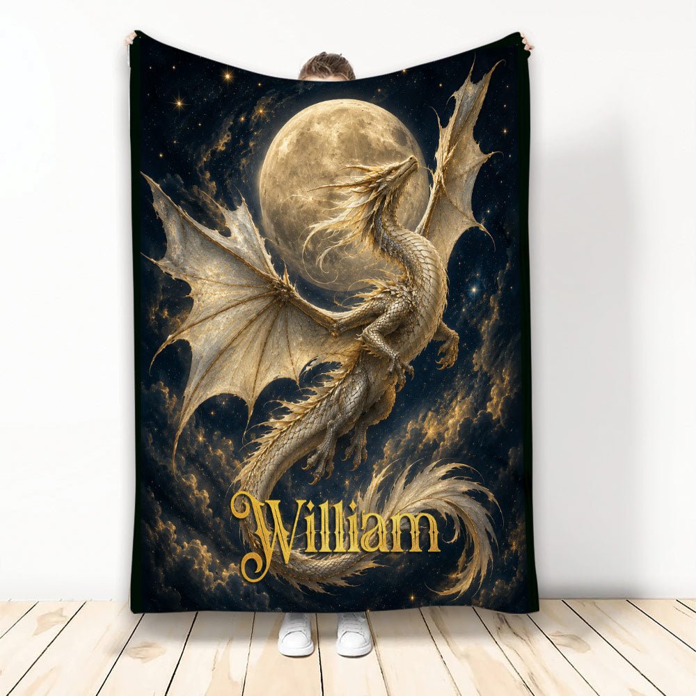 Custom Dragon Throw Blanket, Fantasy Moonlit Dragon Design