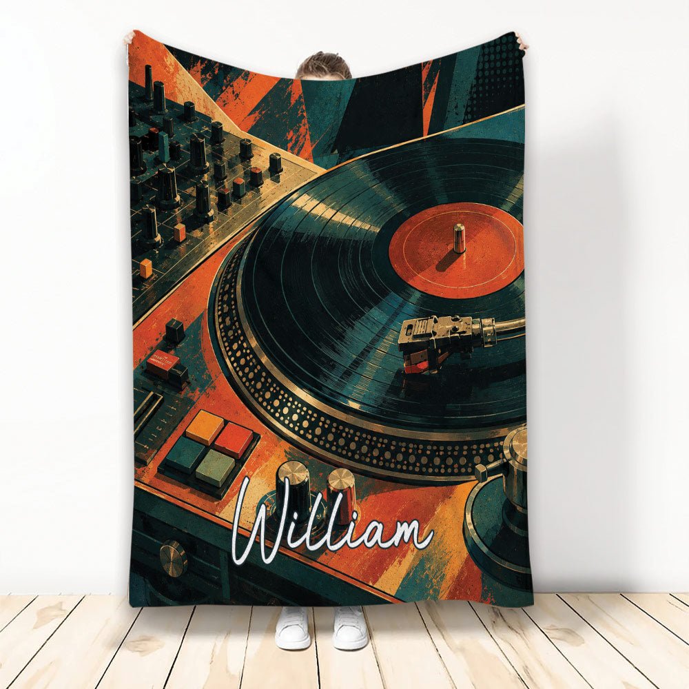 Custom DJ Throw Blanket, Turntable & Vinyl Record Design