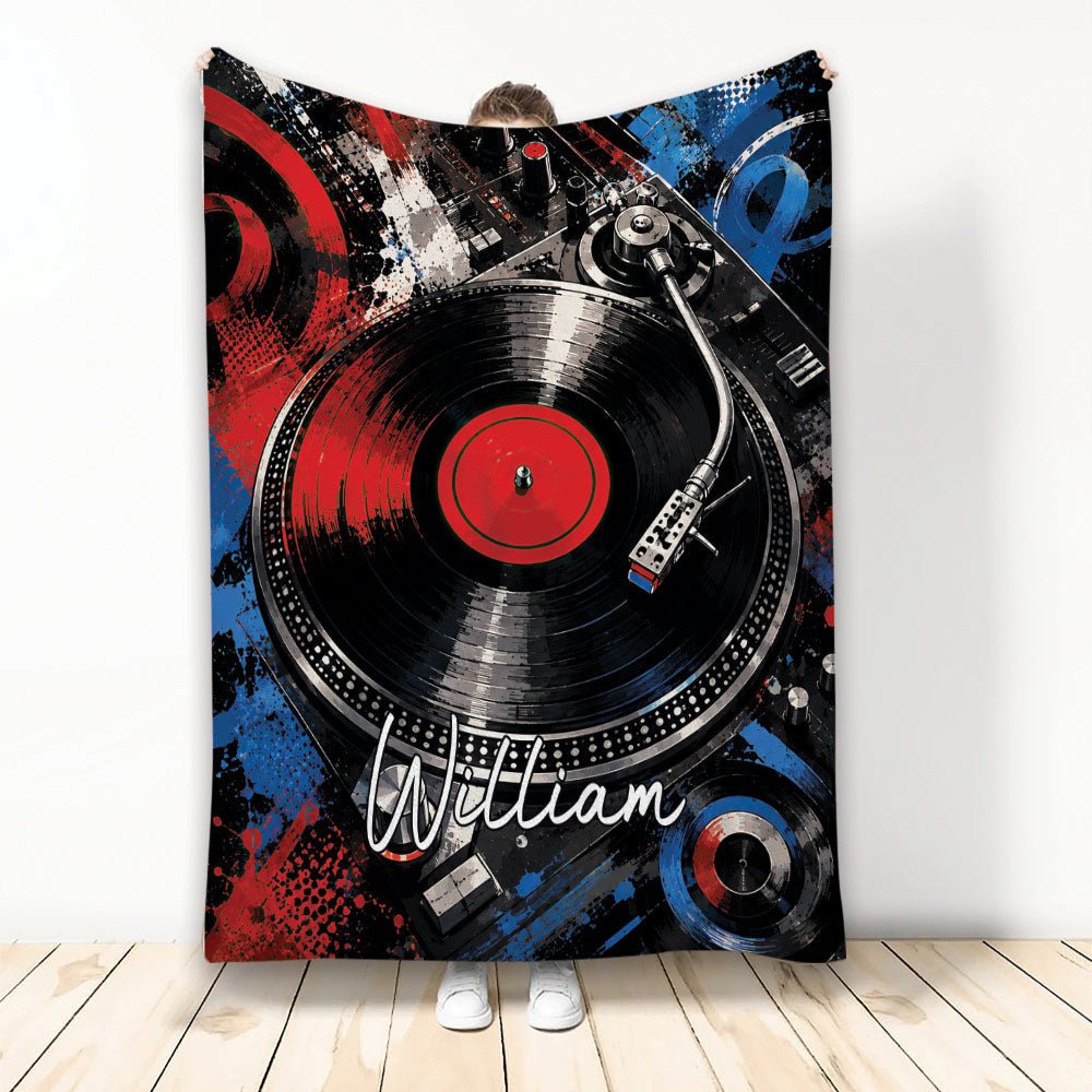 Custom DJ Throw Blanket, Turntable & Vinyl Record Design