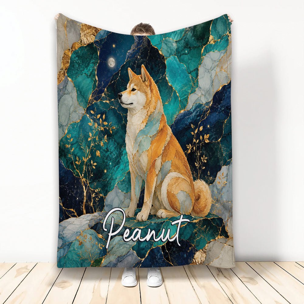 Custom Shiba Inu Throw Blanket, Marble Moon Dog Design