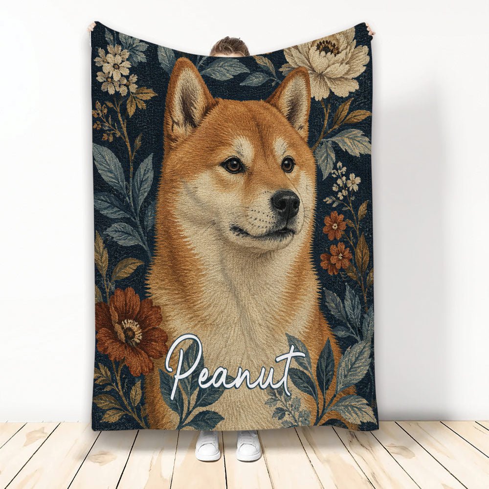 Custom Shiba Inu Throw Blanket, Floral Dog Lover Design