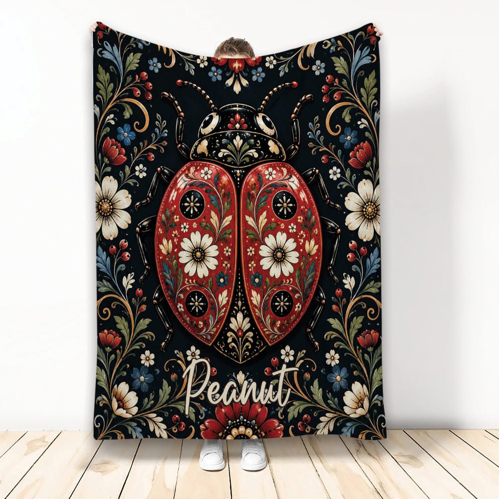 Custom Ladybug Throw Blanket, Floral Insect Design
