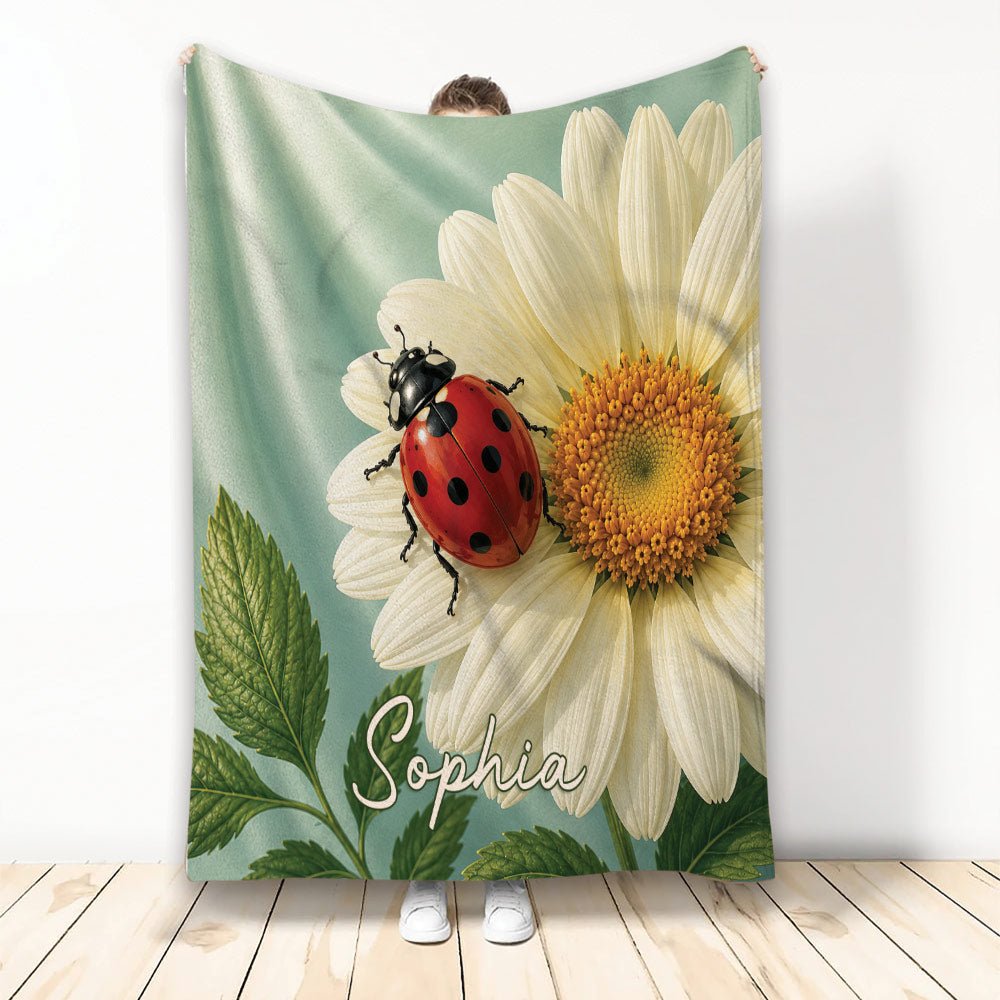 Custom Ladybug Throw Blanket, Floral Garden Design