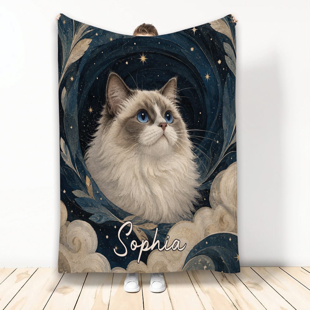 Custom Ragdoll Cat Throw Blanket, Blue-Eyed Cat Design