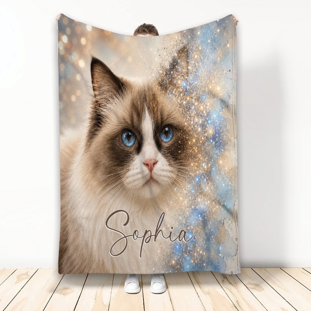 Custom Ragdoll Cat Throw Blanket, Blue-Eyed Cat Design